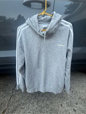 adidas Light Gray Three-Stripe Pullover Hoodie
